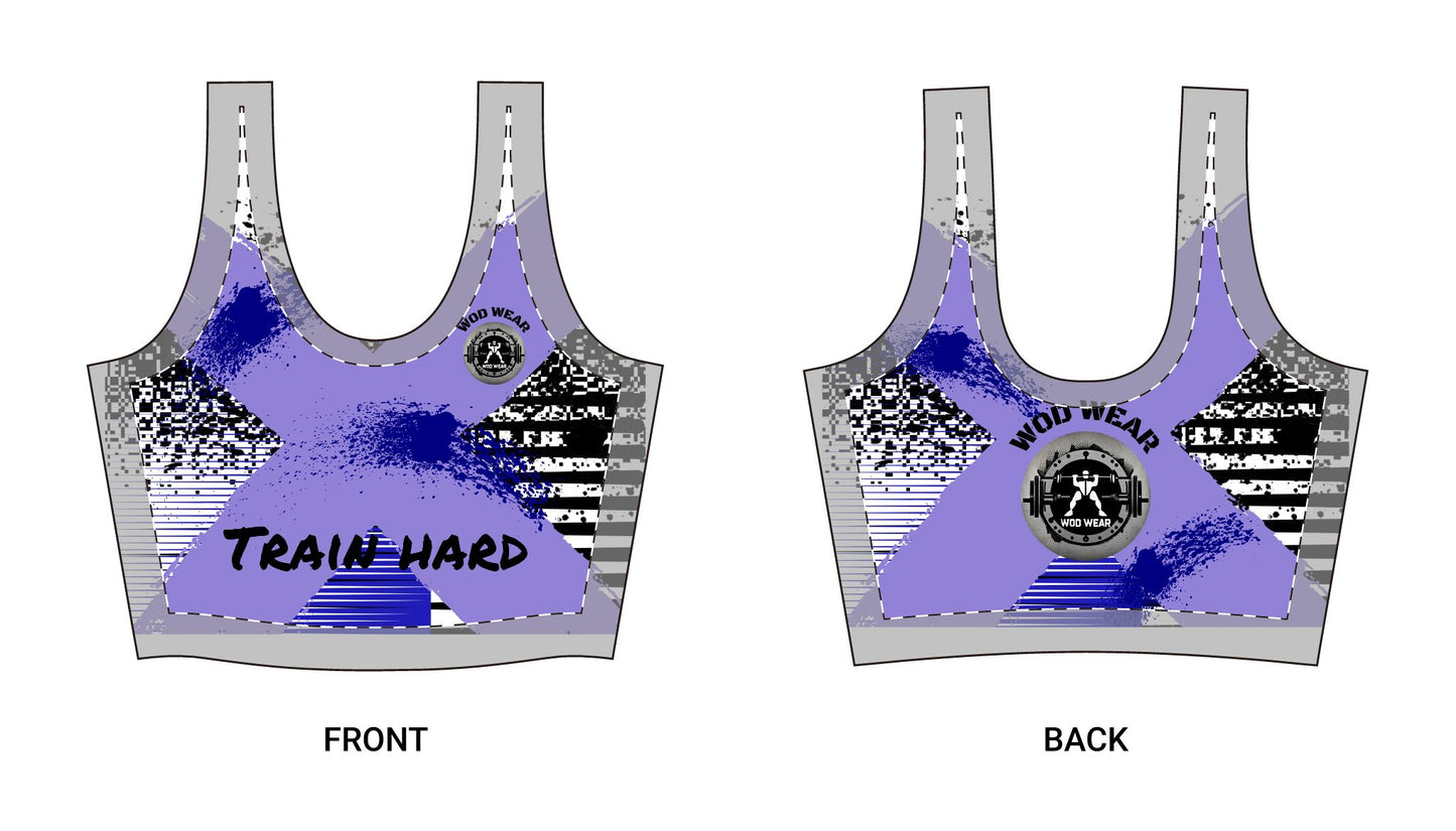 'Train Hard' Paint Splatter Sports Bra