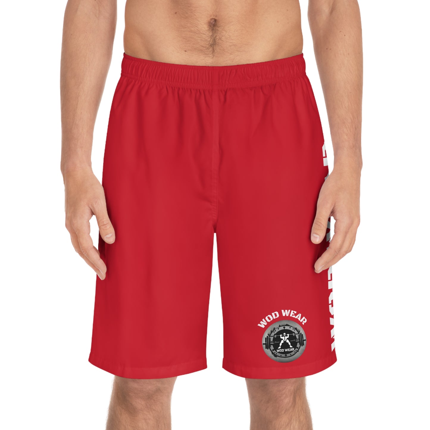 Men's Dark Red 'WOD WEAR' Board Shorts (AOP)