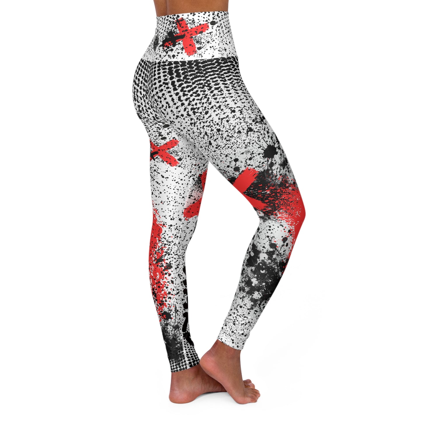 'Train Hard' Red Graffiti High Waisted Athletic Leggings